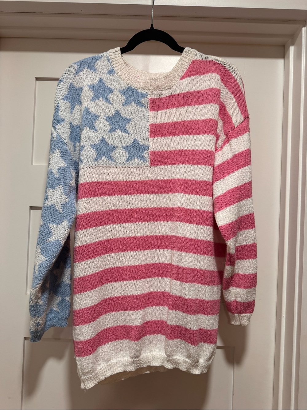 VICI Crewneck Star & Stripe Knit Sweater in Pink and Blue